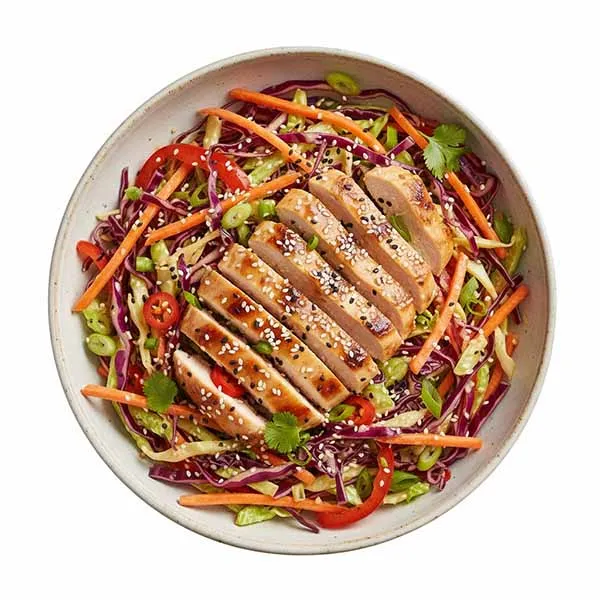 Sesame Ginger Chicken Salad with Cabbage Slaw